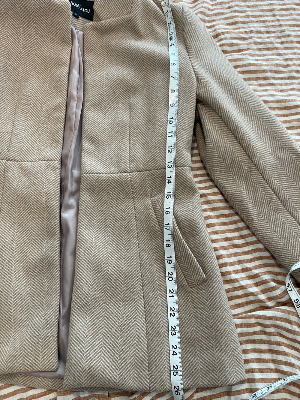 Stylish khaki herringbone blazer S - Picture 9 of 10